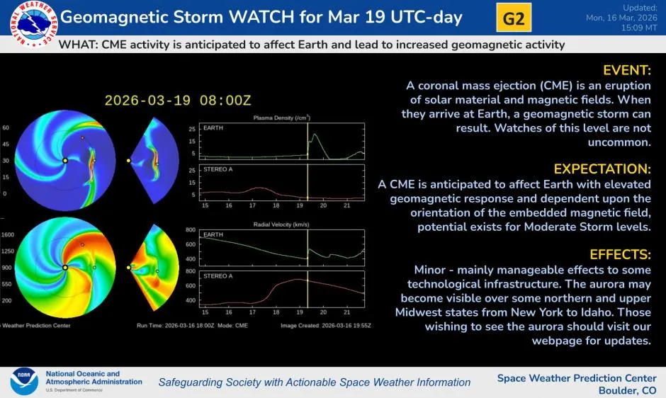 Aurora alert: Geomagnetic storm could bring northern lights further south on March 19