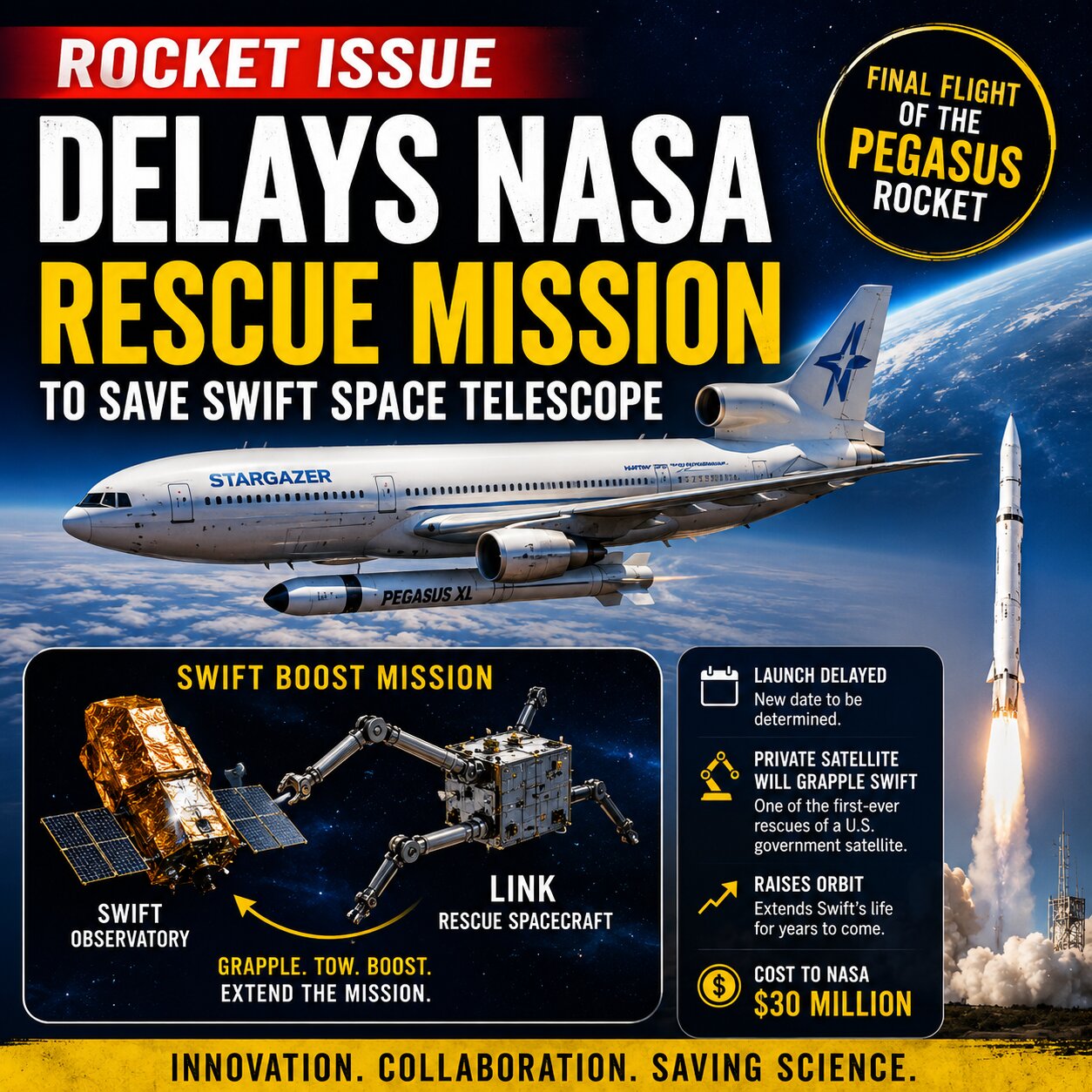 Pegasus Delay Postpones Swift Rescue Mission