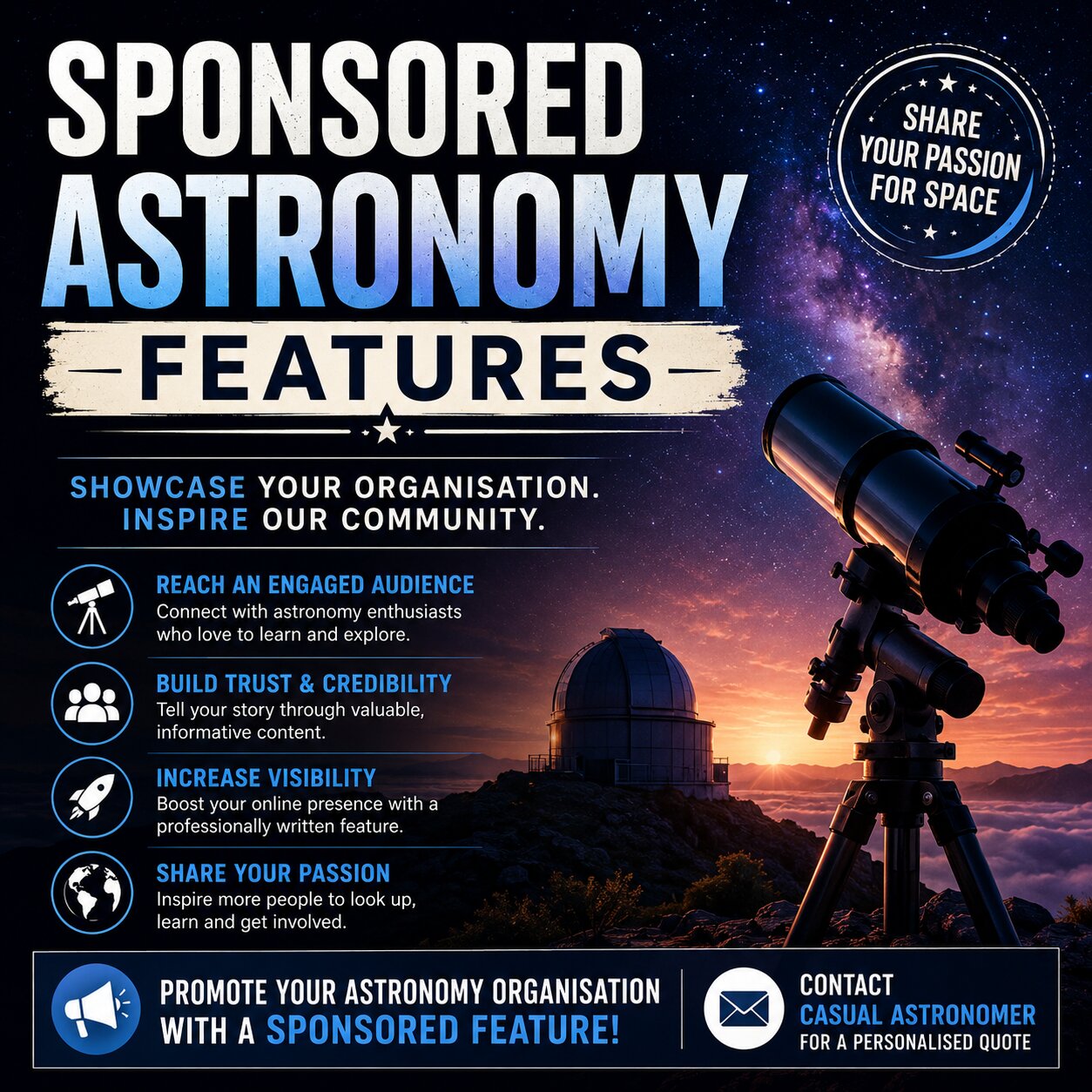 Promote Your Organisation with a Sponsored Astronomy Feature
