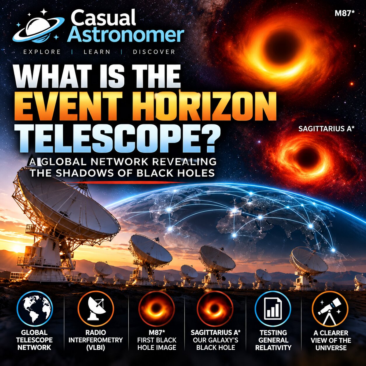 Learn how the Event Horizon Telescope turns Earth into a virtual telescope to study M87*, Sagittarius A* and the environments around black holes.