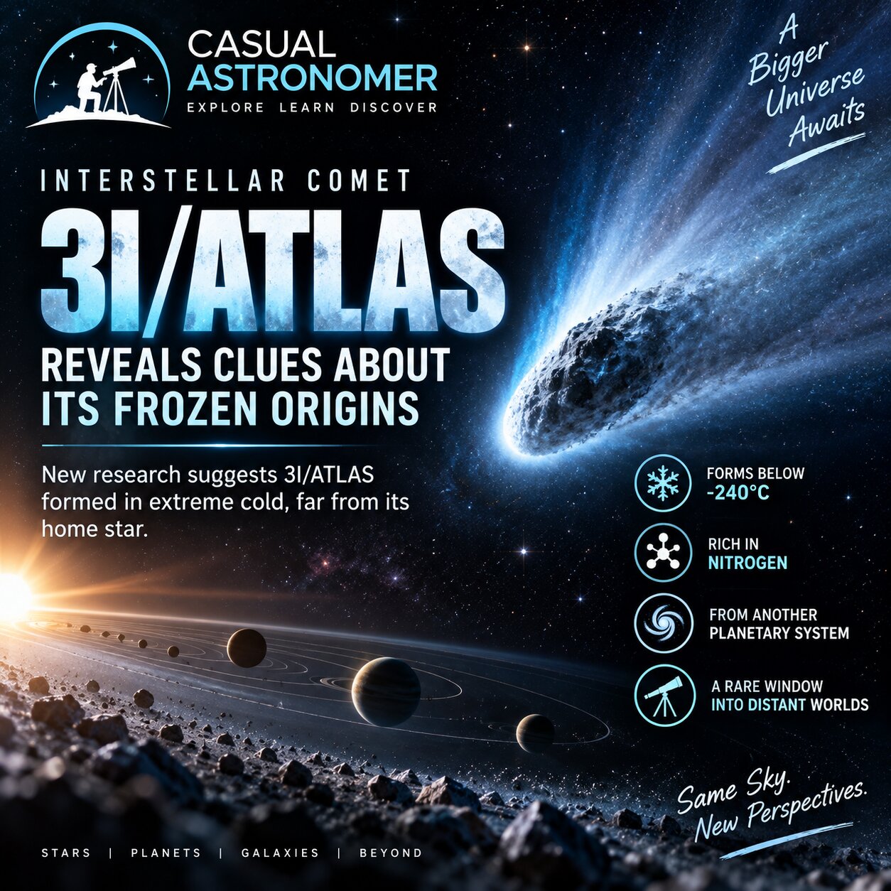 Interstellar Comet 3I/ATLAS Reveals Clues About Its Frozen Origins