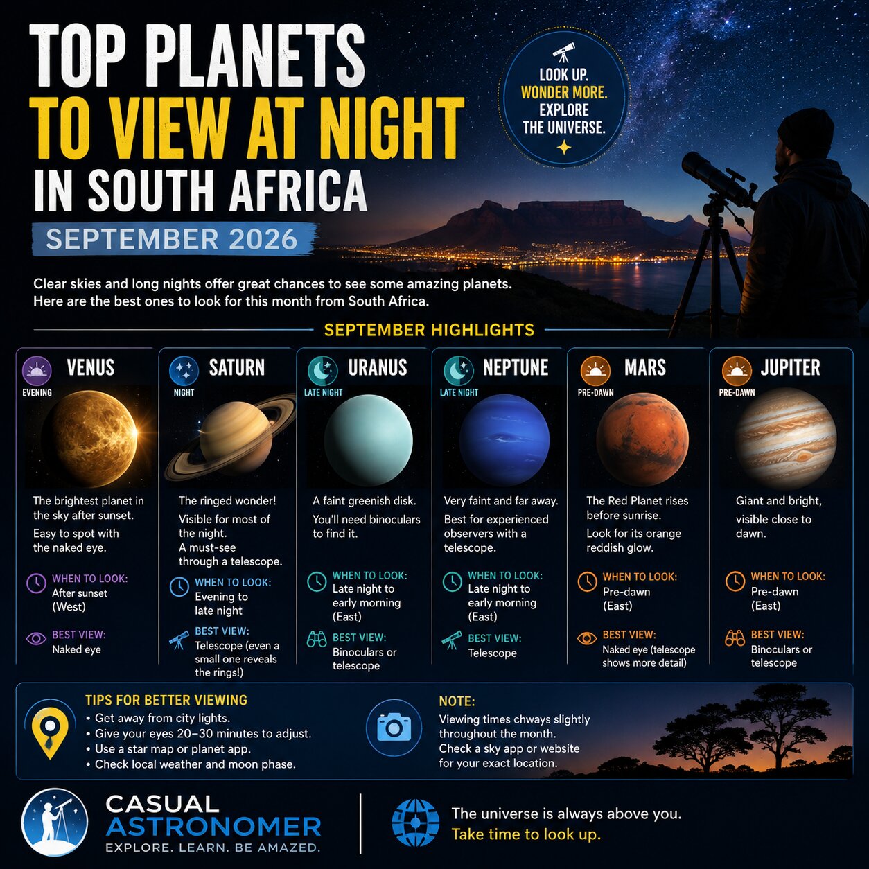 Top Planets to View at Night in South Africa in September